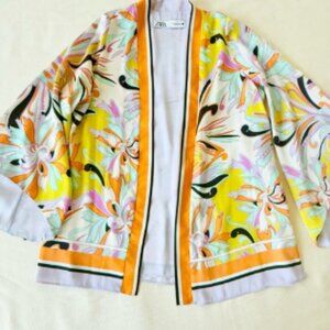 Zara Womens Top Floral Colorful Longsleeve Kimono Fashion Boho Casual XS